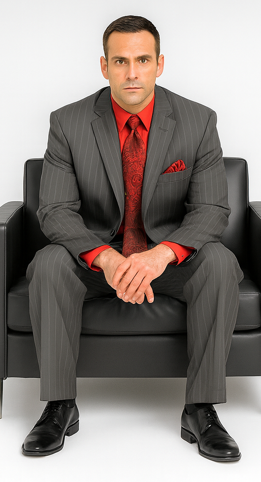 Big and Tall Grey Pinstripe Vested Suit