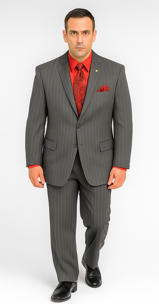 Big and Tall Grey Pinstripe Vested Suit