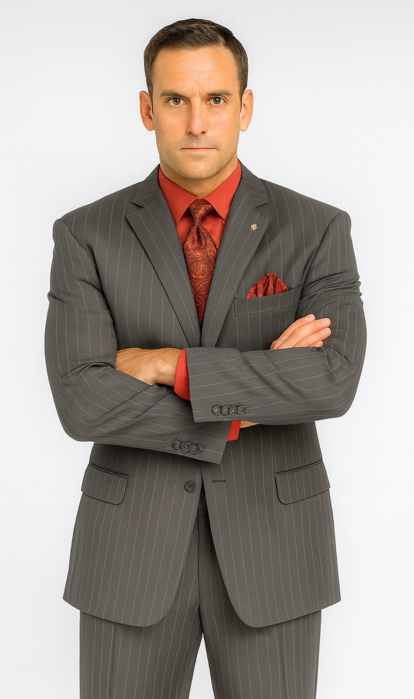 Big and Tall Grey Pinstripe Vested Suit