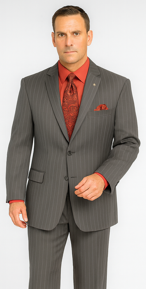 Big and Tall Grey Pinstripe Vested Suit