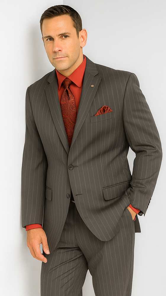 Big and Tall Grey Pinstripe Vested Suit