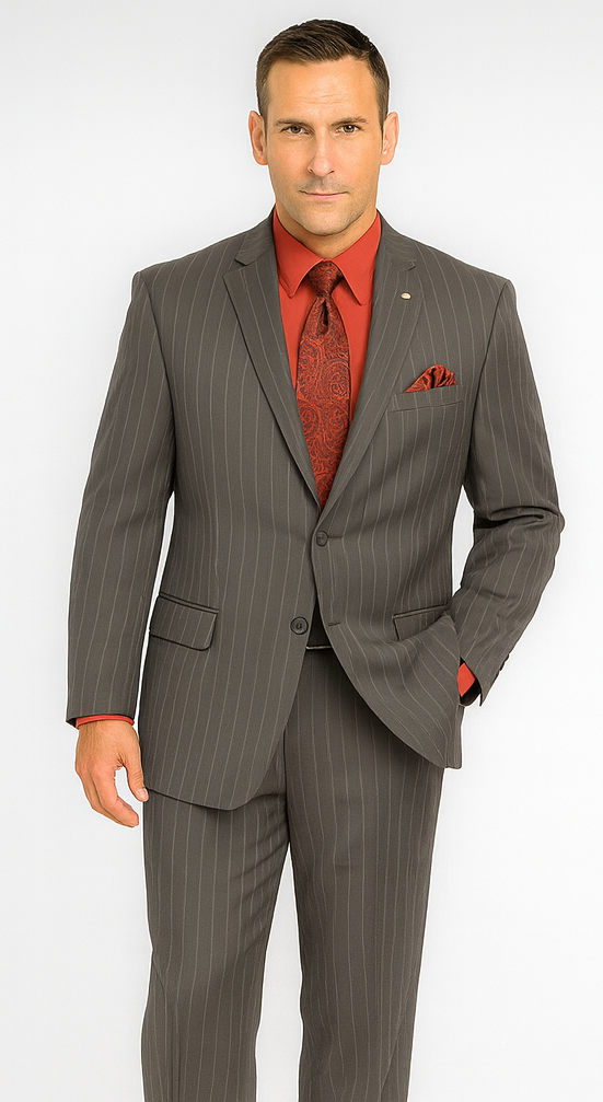 Big and Tall Grey Pinstripe Vested Suit