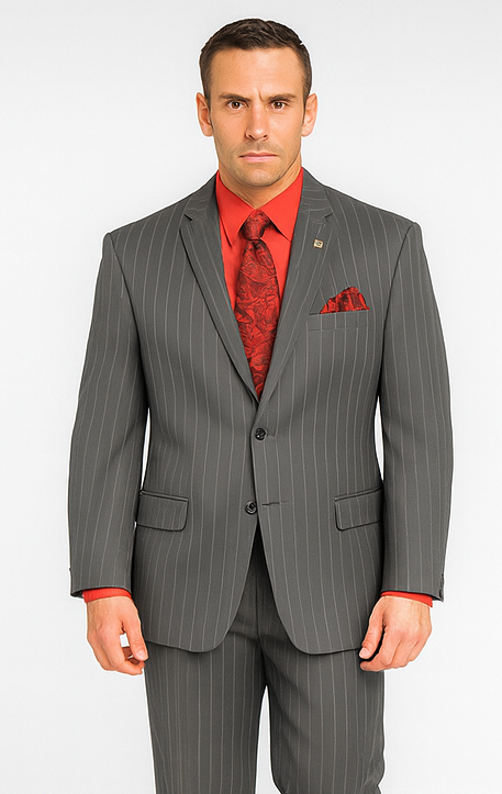 Big and Tall Grey Pinstripe Vested Suit