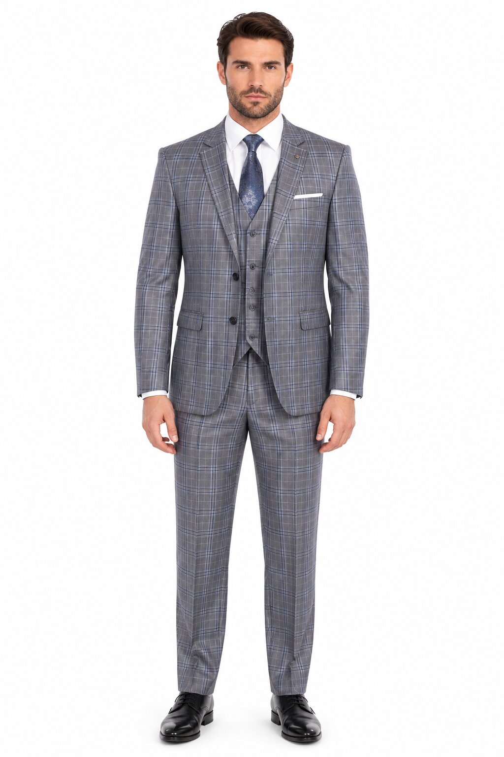 Big and Tall Suit - Grey Plaid Big and Tall 3 PC Suit