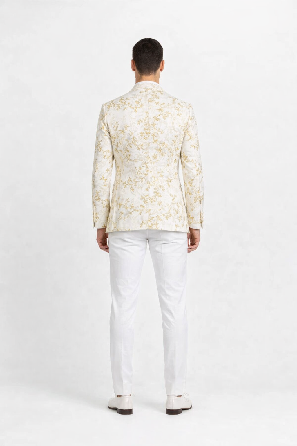 Big And Tall Suit For Men - Jacket + Pants + Bowtie + Pants - Off-White and Gold Suit