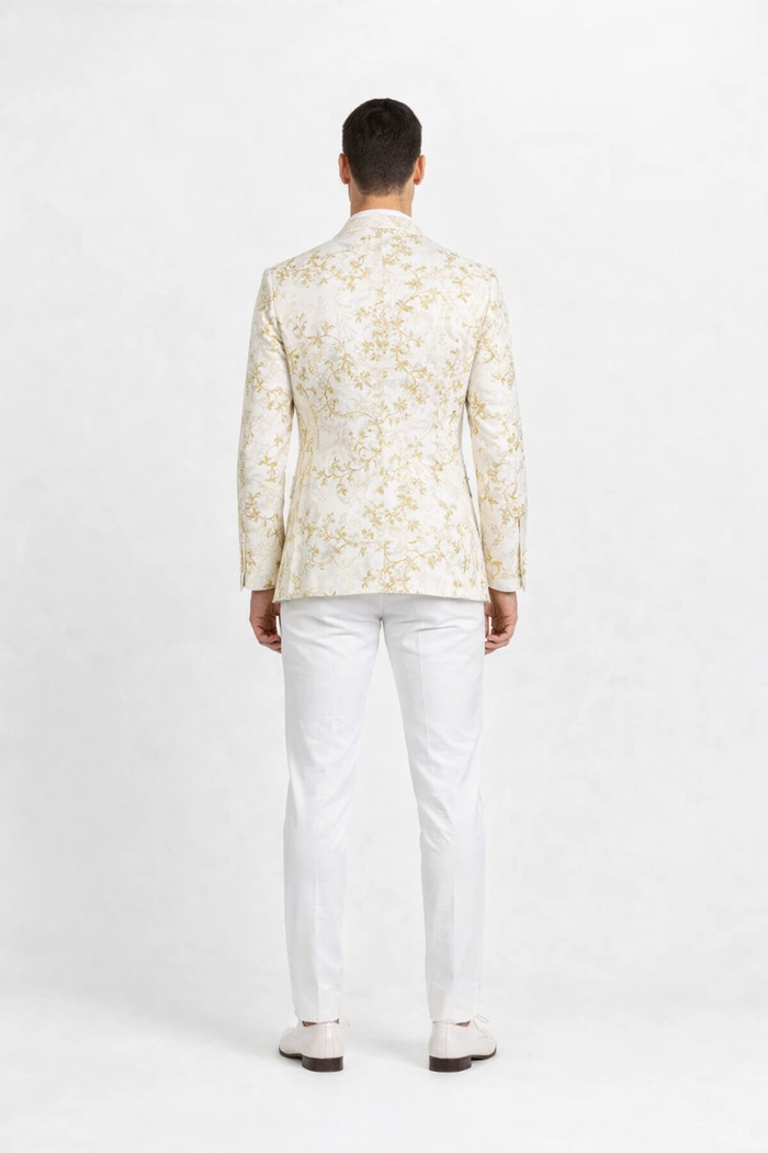 Big And Tall Suit For Men - Jacket + Pants + Bowtie + Pants - Off-White and Gold Suit