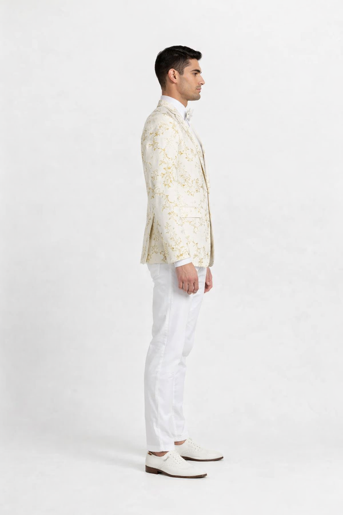 Big And Tall Suit For Men - Jacket + Pants + Bowtie + Pants - Off-White and Gold Suit