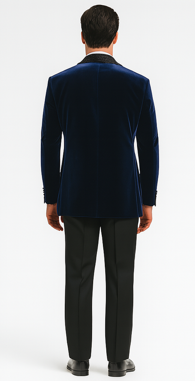 Blue Big & Tall Velvet Sportcoat with Rhinestones