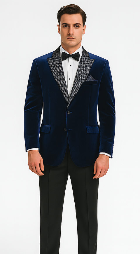 Blue Big & Tall Velvet Sportcoat with Rhinestones