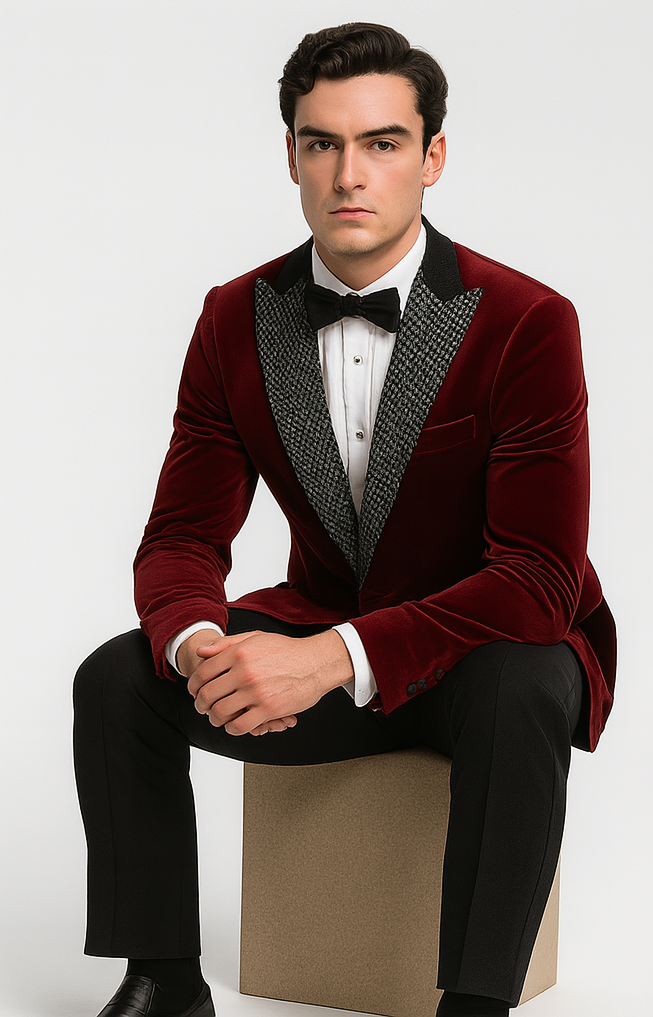 Big & Tall Burgundy Velvet Blazer - Stacy Adams