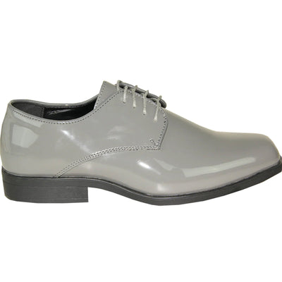 Bravo Mens Classic Plain Square Toe Shiny Patent Tuxedo Dress Shoe in Grey