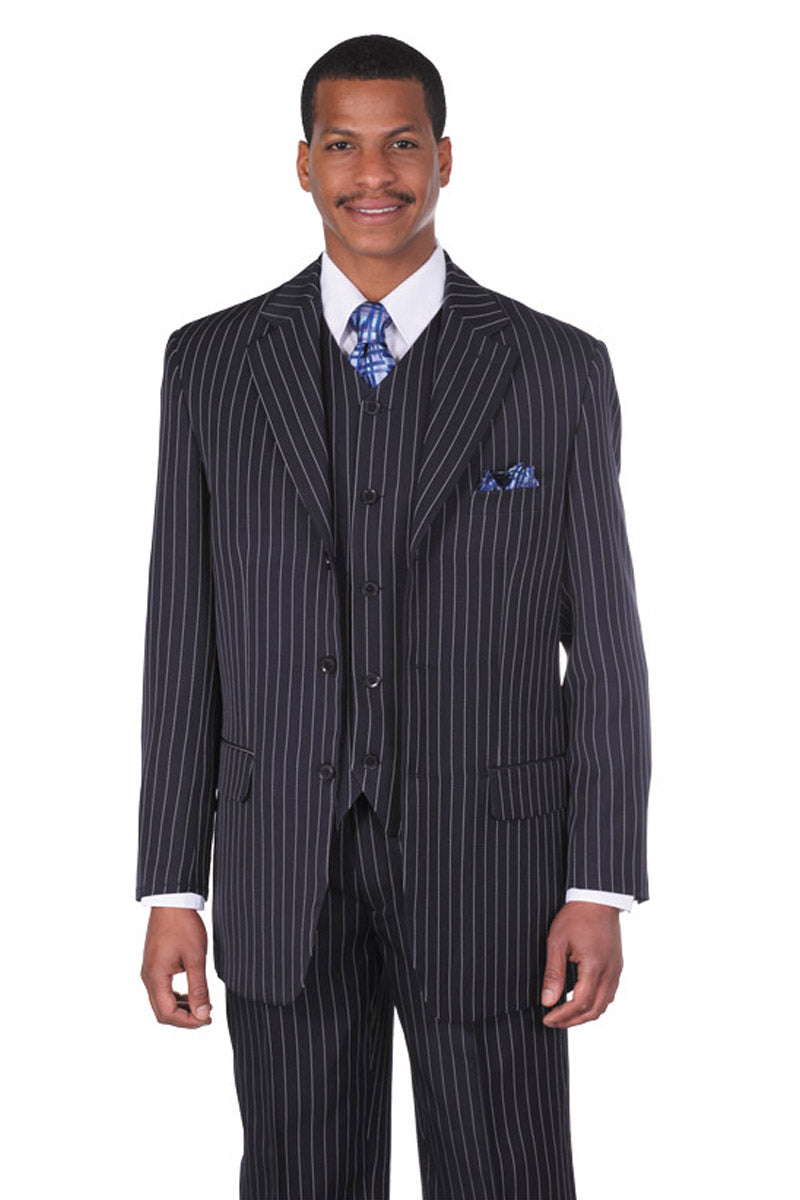 1920's Navy Pinstripe 3-Button Suit by Milano Moda