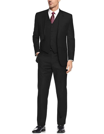Black 3-Piece Slim Fit 2-Button Vested Dress 3 ~ Three Piece Caravelli Collezione Suit