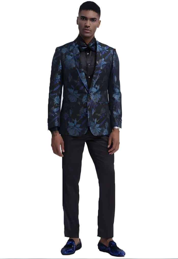 Black & Blue Slim Fit Prom Outfit Wedding Tuxedo Suit