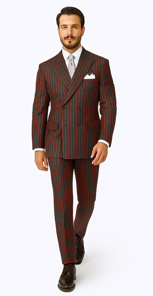 Black and Red Stripe Double Breasted Suit