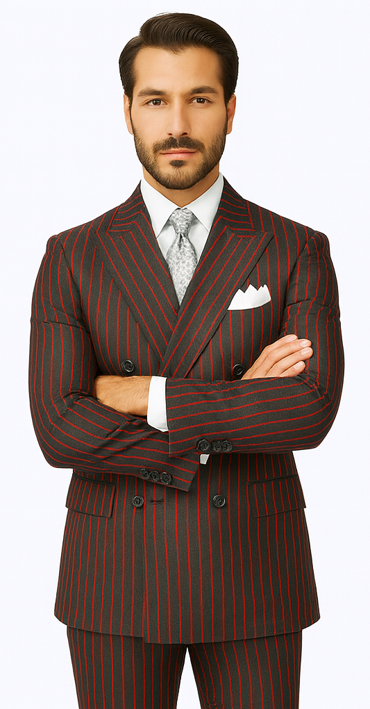Black and Red Stripe Double Breasted Suit