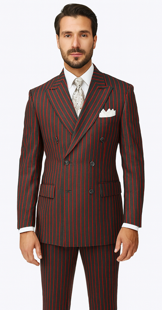 Black and Red Stripe Double Breasted Suit