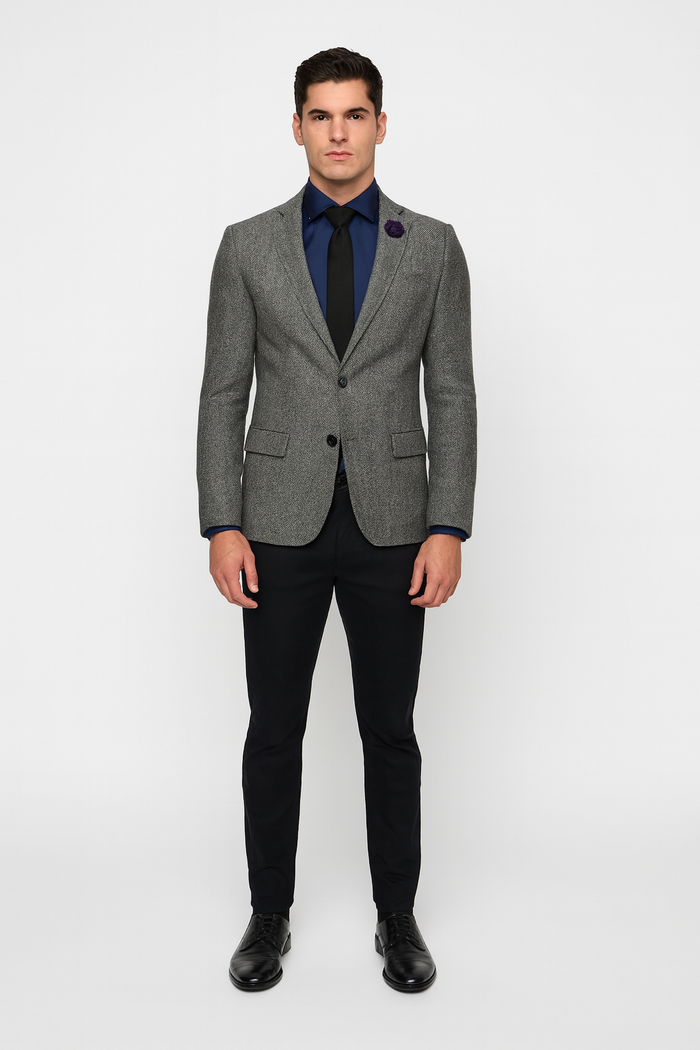 Black and White Tweed Blazer - Gray Herringbone Sport Coat - Slim Fit Men's Blazer