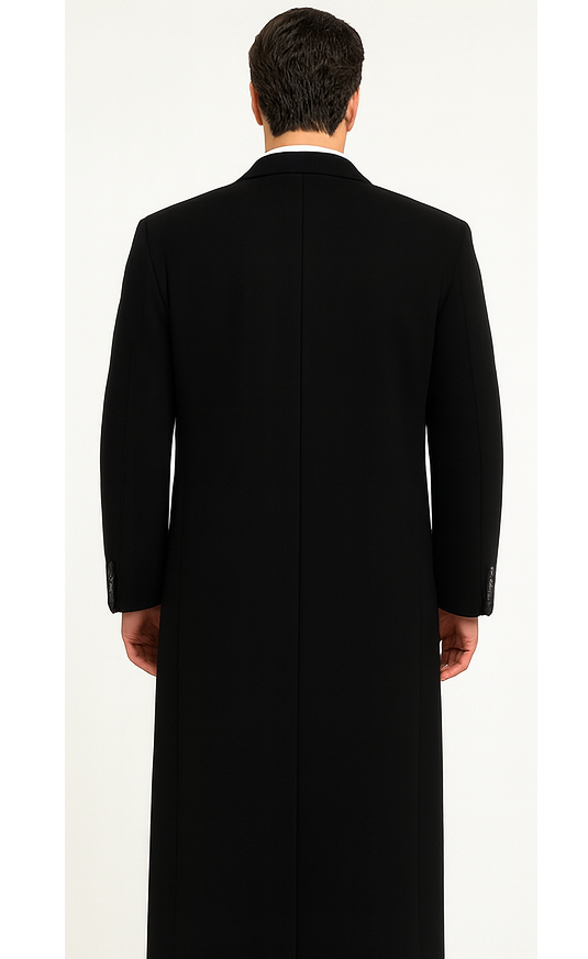 Black Cashmere Chesterfield Overcoat – 1920s Full Length Topcoat Velvet Collar