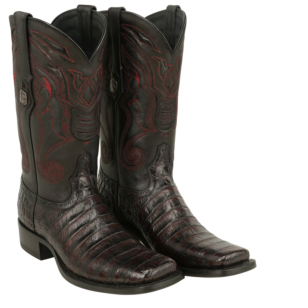 Black Cherry Caiman Cowboy Boots Snip Toe