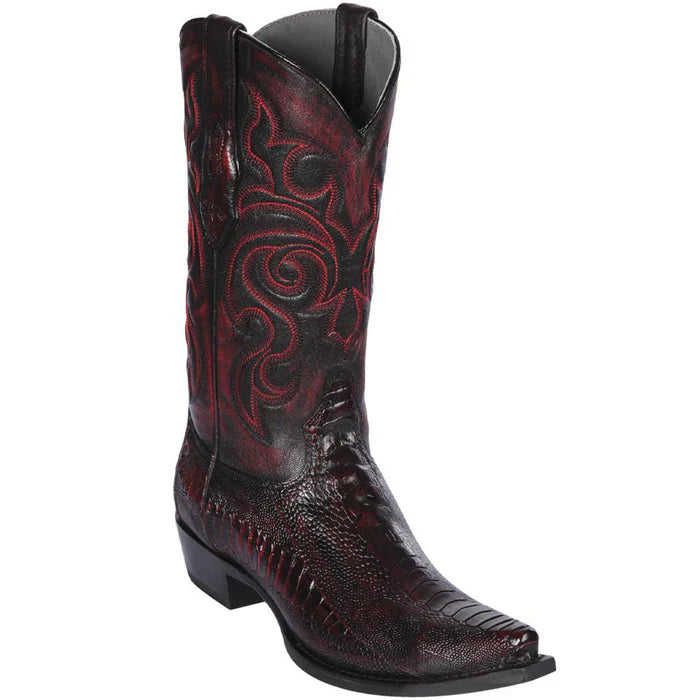 Black Cherry Ostrich Leg Cowboy Boots For Men