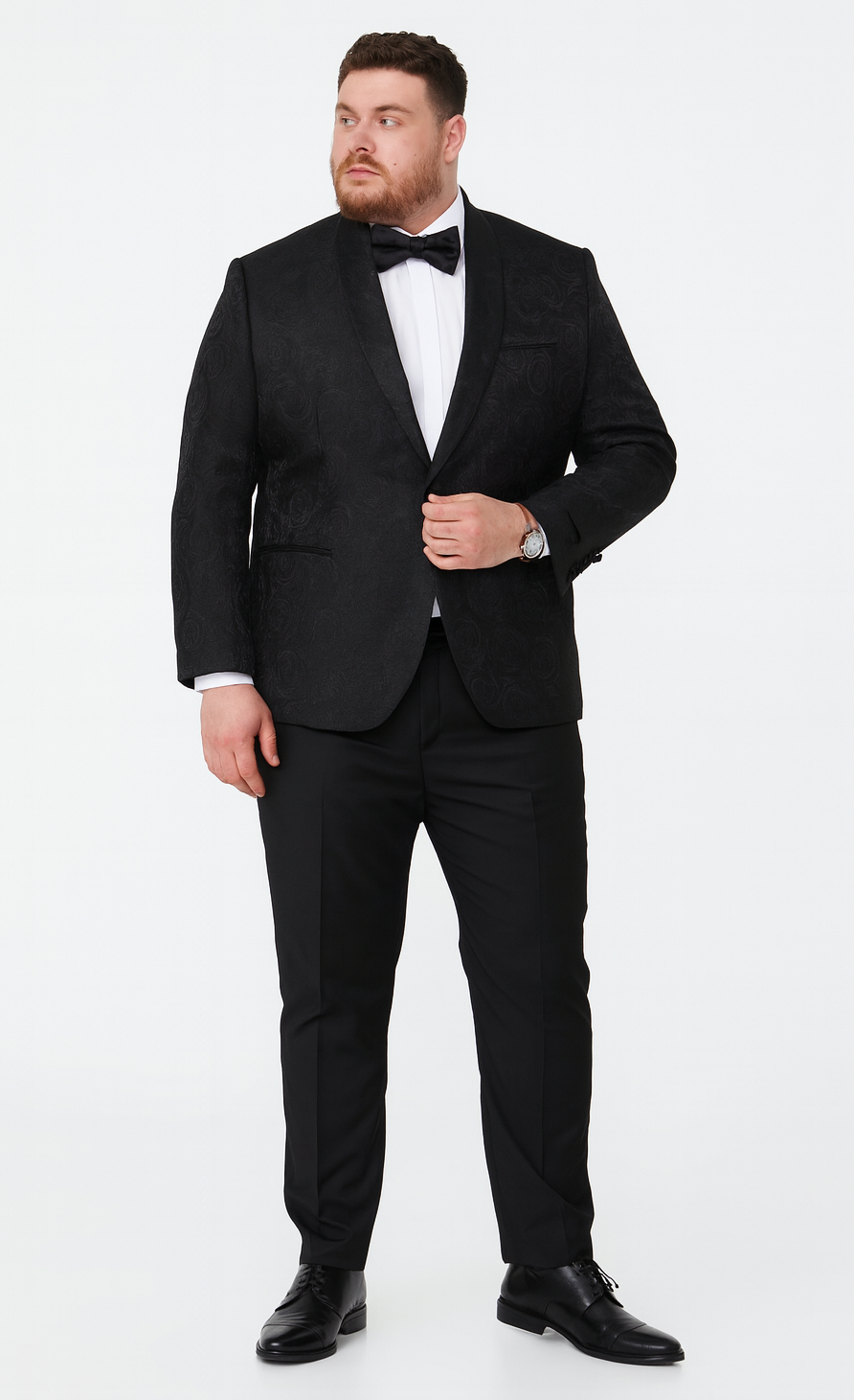 Black Floral Tuxedo Jacket with Shawl Lapel – Wedding & Prom