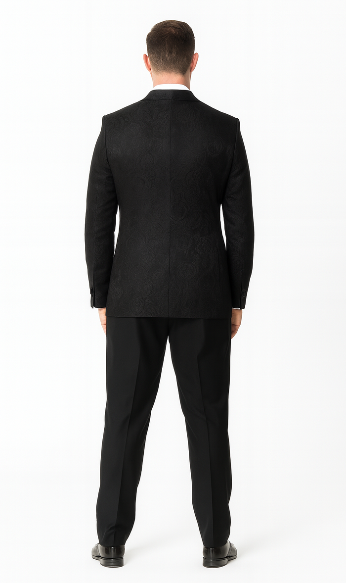 Black Floral Tuxedo Jacket with Shawl Lapel – Wedding & Prom