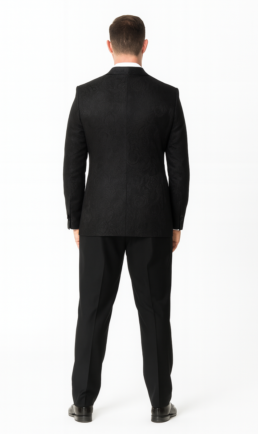 Black Floral Tuxedo Jacket with Shawl Lapel – Wedding & Prom