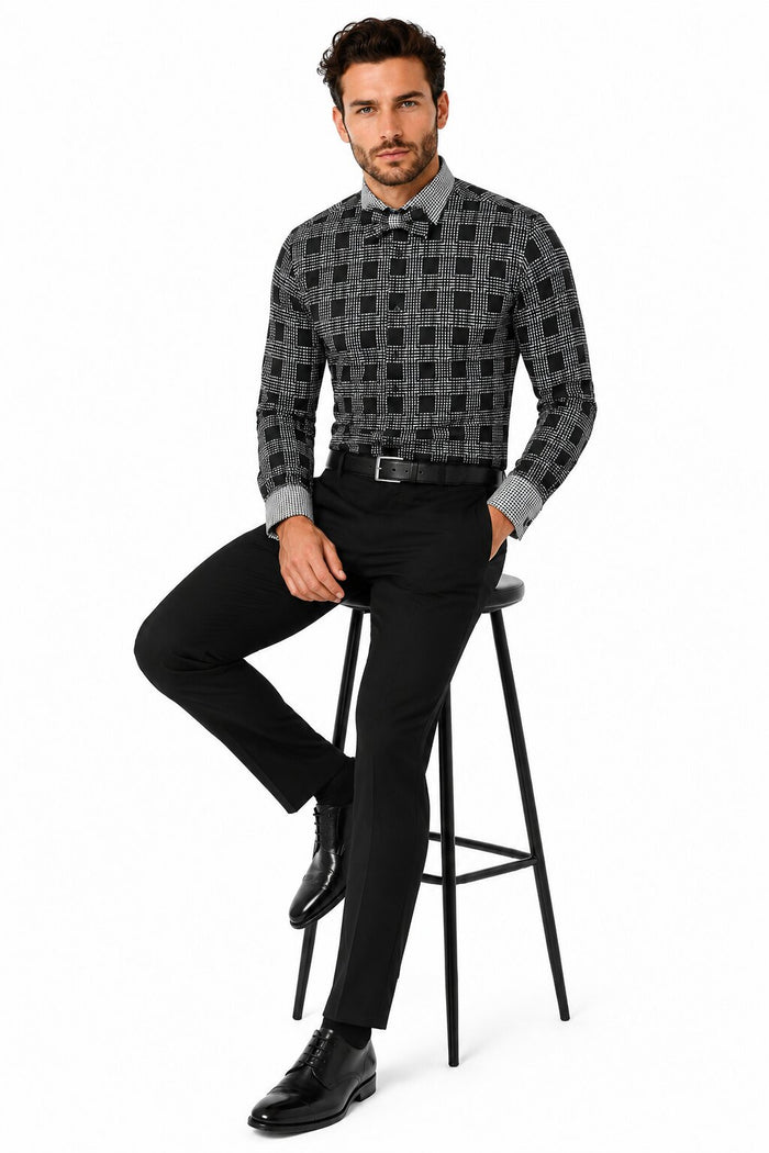Daniel Ellissa Ds3779BP2 Men's French Cuff Black Men's Dress Shirt