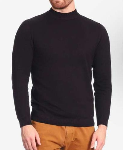 Black mock neck sweater pullover for men – cotton blend long sleeve knit