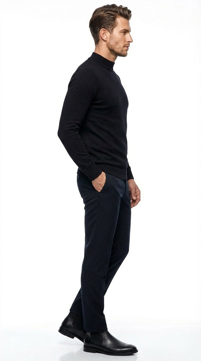 Black mock neck sweater pullover for men – cotton blend long sleeve knit