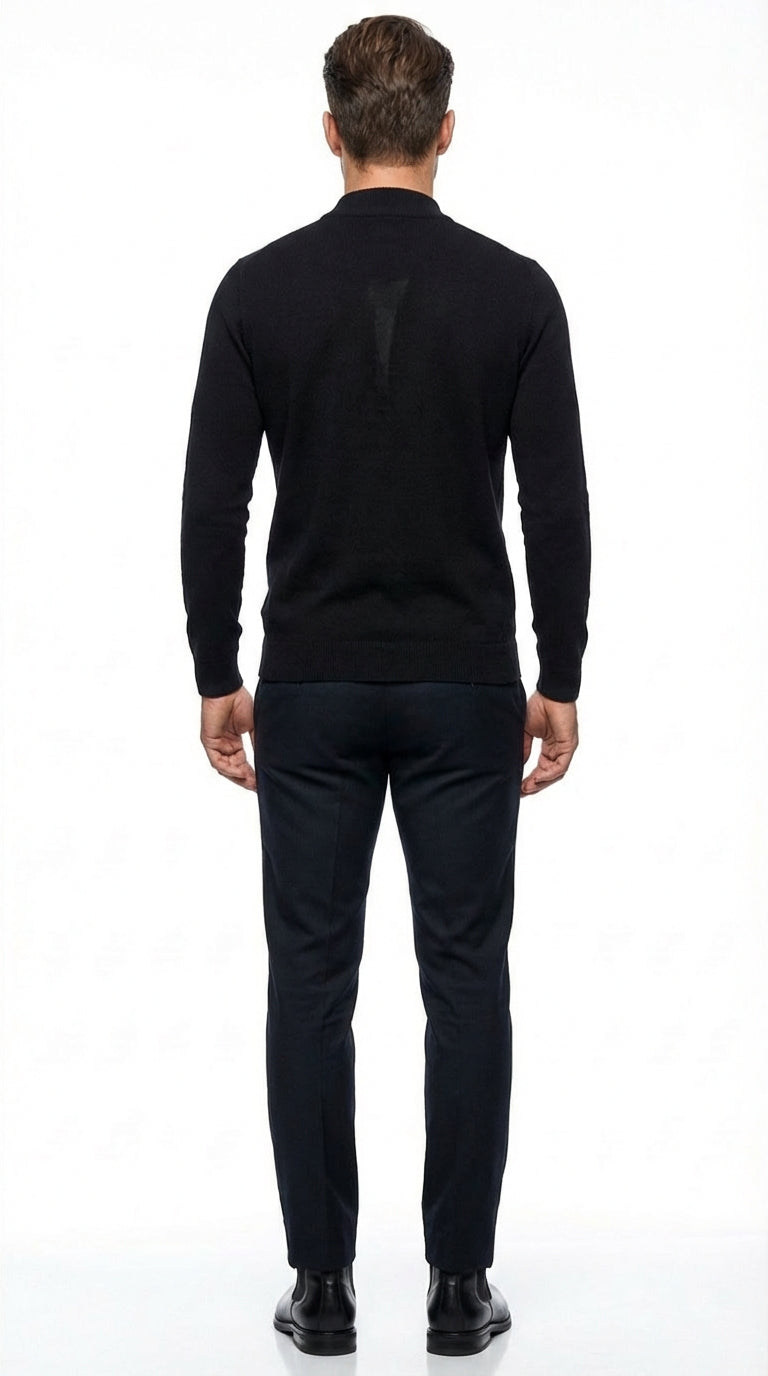 Black mock neck sweater pullover for men – cotton blend long sleeve knit