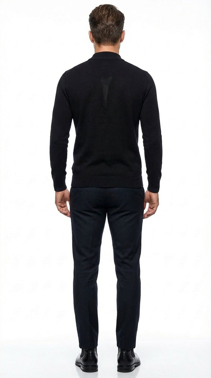 Black mock neck sweater pullover for men – cotton blend long sleeve knit