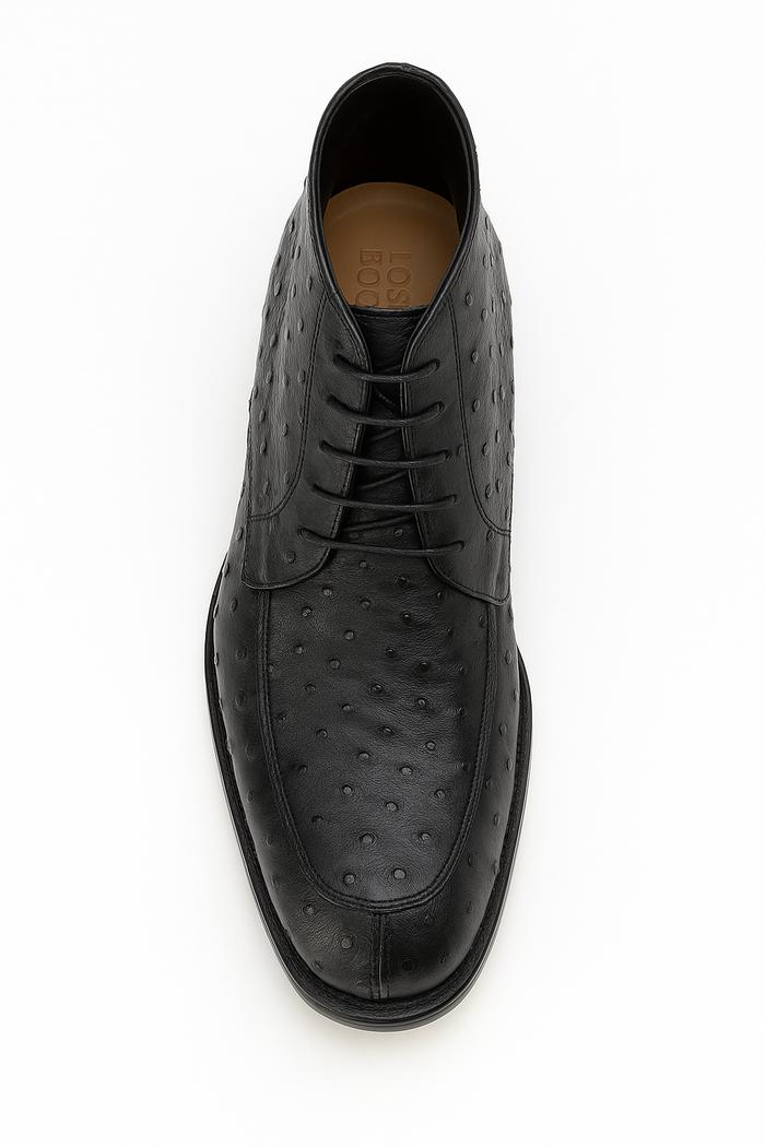 Los Altos Black Ostrich Quill Ankle Boots