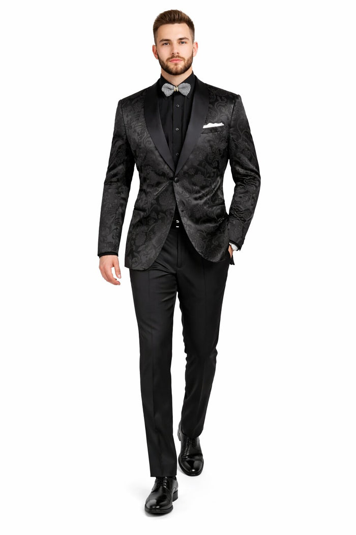 Mens Blazer - Paisley Sport Coat - Black Prom Tuxedo Dinner Jacket Blazer