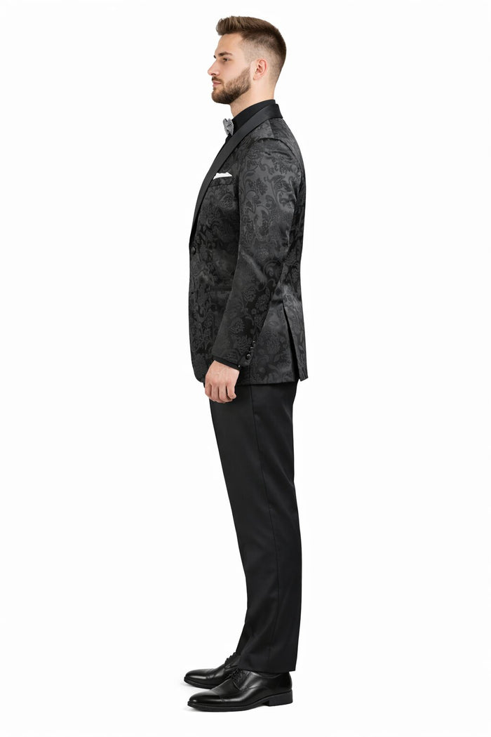 Mens Blazer - Paisley Sport Coat - Black Prom Tuxedo Dinner Jacket Blazer