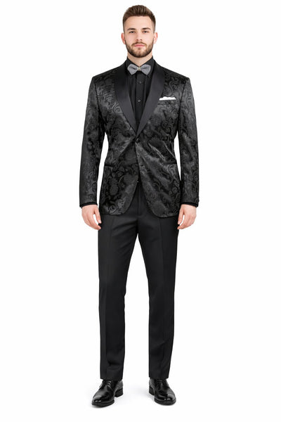 Mens Blazer - Paisley Sport Coat - Black Prom Tuxedo Dinner Jacket Blazer