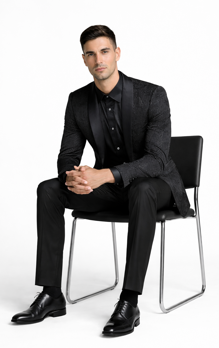 Black Tuxedo Jacket Paisley Pattern Slim Fit - Wedding - Prom