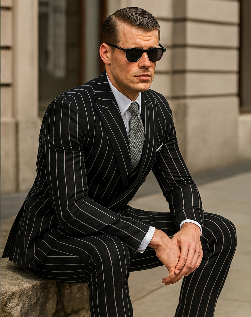 Black Pinstripe Gangster Suit 1920s Inspired