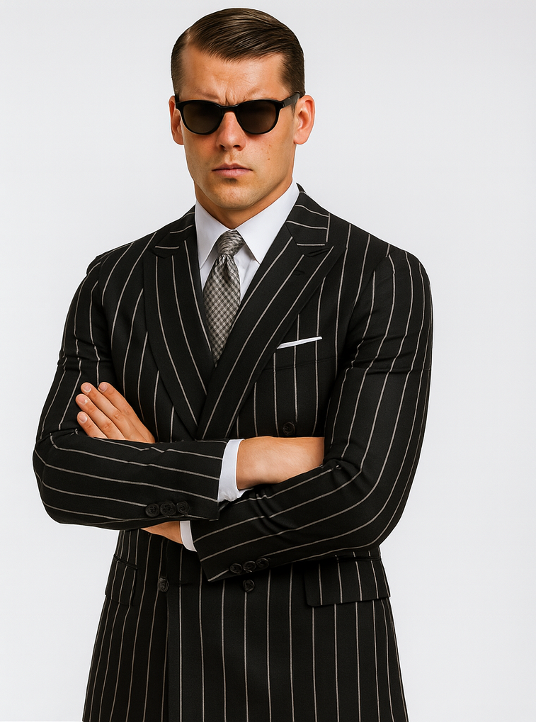 Black Pinstripe Gangster Suit 1920s Inspired