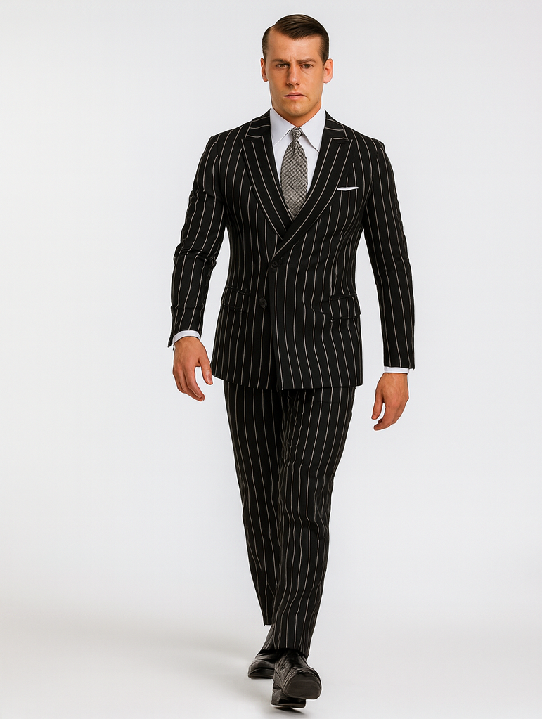 Black Pinstripe Gangster Suit 1920s Inspired