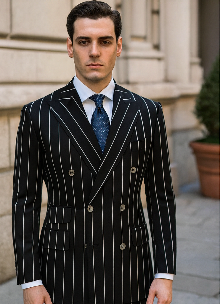 Black Pinstripe Double Breasted Gangster Suit