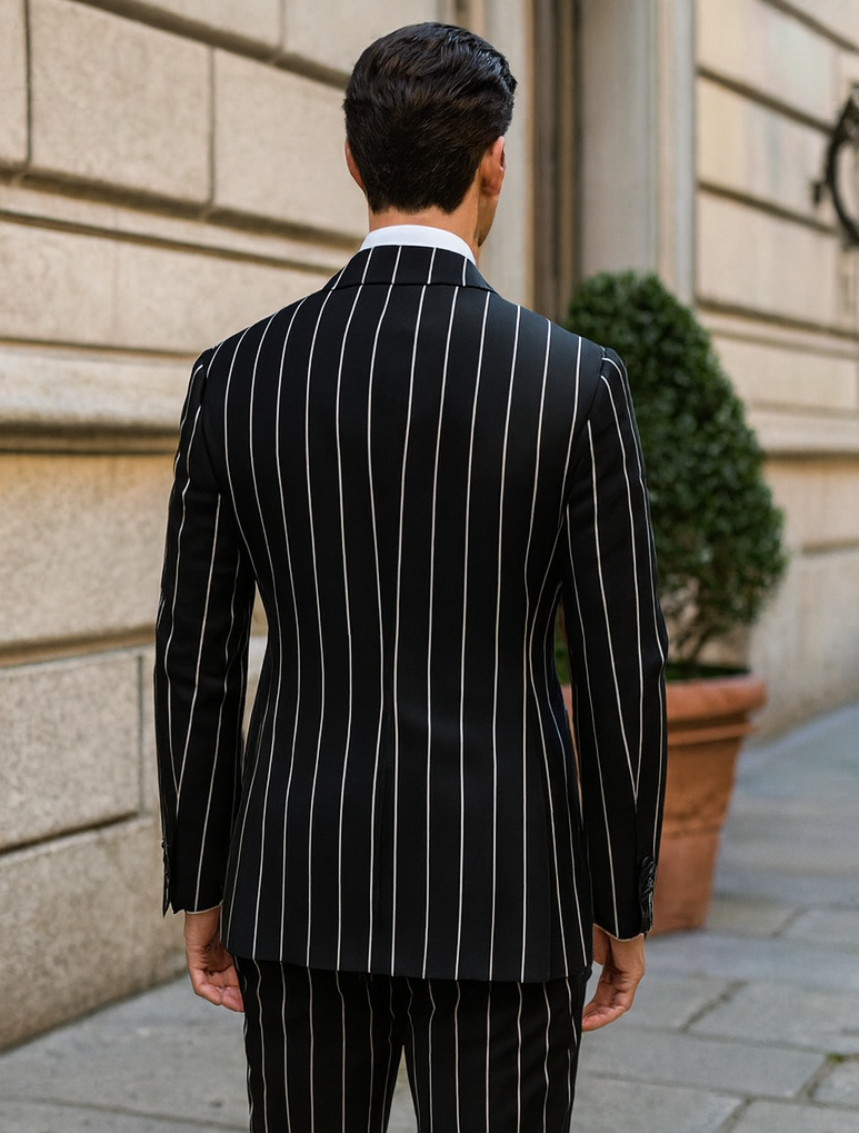 Black Pinstripe Double Breasted Gangster Suit