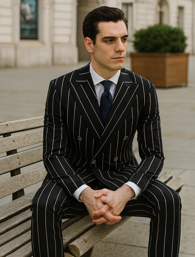 Black Pinstripe Double Breasted Gangster Suit