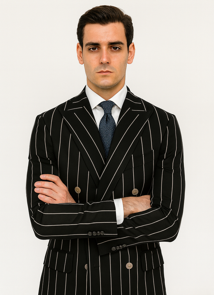 Black Pinstripe Double Breasted Gangster Suit