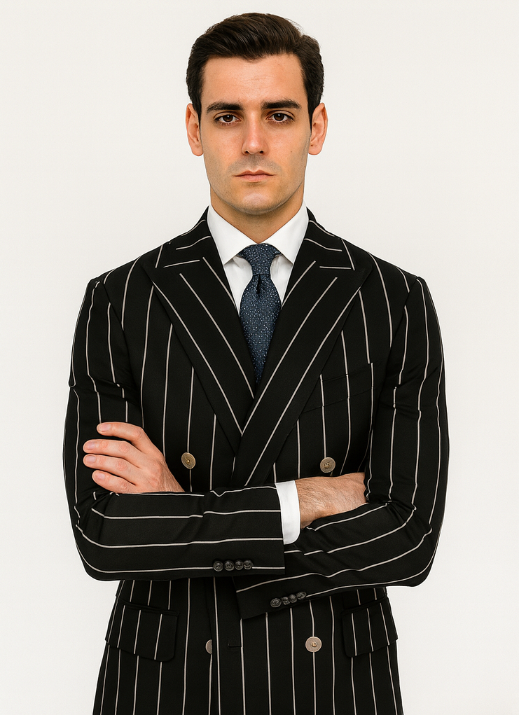 Black Pinstripe Double Breasted Gangster Suit