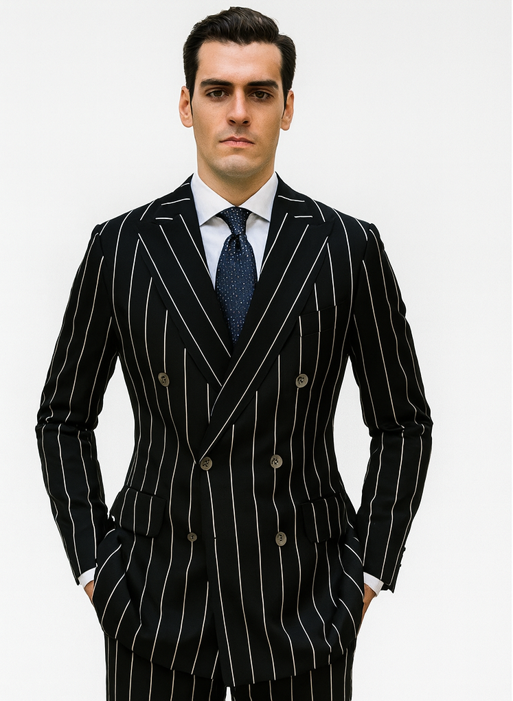 Black Pinstripe Double Breasted Gangster Suit