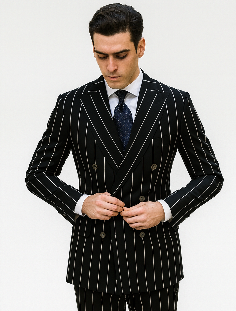 Black Pinstripe Double Breasted Gangster Suit