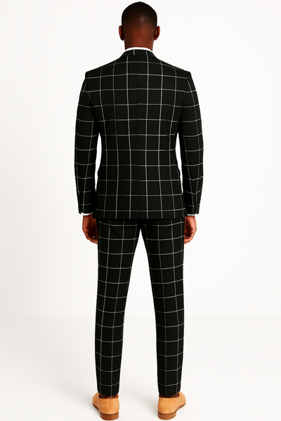 Bold Gangster Plaid Suit - 1920s Mens Fashion Window Pane Suit - Black