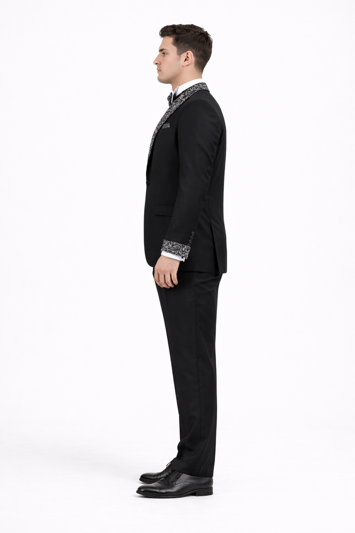 Men’s Black Rhinestone Sequin Lapel Prom Tuxedo – Elegant Party & Wedding Suit